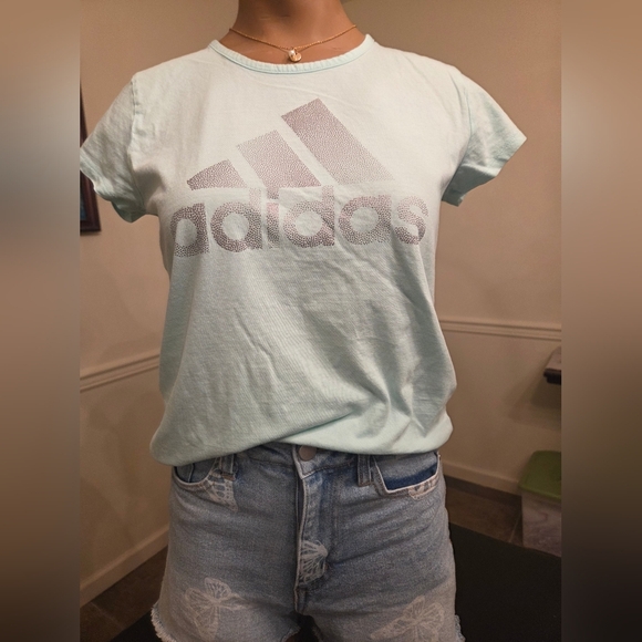 Girls adidas Light Blue Short Sleeve Tee - Picture 1 of 4